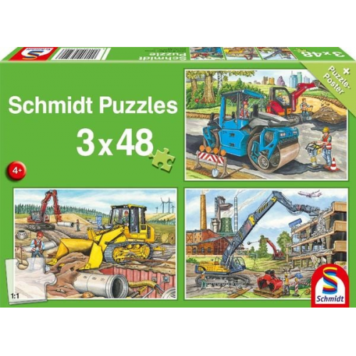 Schmidt Spiele 56520 - Meine liebsten Baustellenfahrzeuge, Kinderpuzzle Standard 3x48 Teile