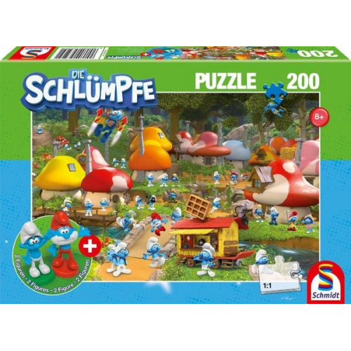 Schmidt Spiele 56525 - In Schlumpfhausen, 200 Teile, Kinderpuzzle Die Schlümpfe mit Add-on