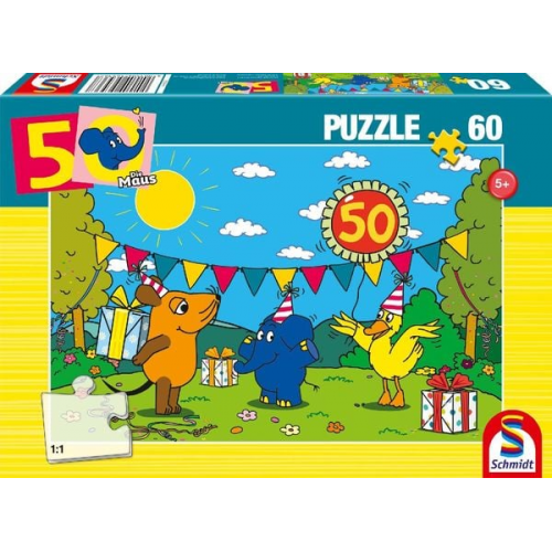 Schmidt Spiele 56536 - Alles Liebe zum 50. Geburtstag Elefant, 60 Teile, Kinderpuzzle Die Maus