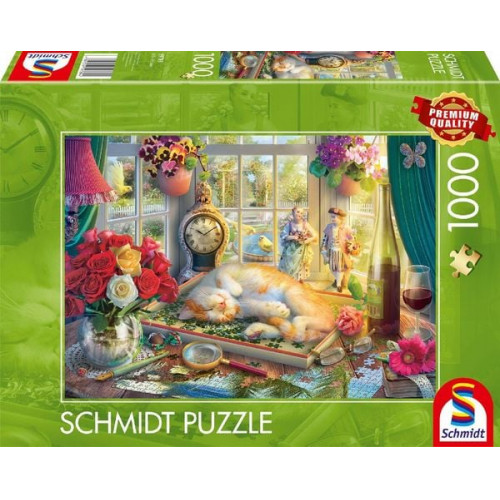 Schmidt Spiele 59789 - Puzzlezeit mit Katze, Puzzle Standard 1.000 Teile