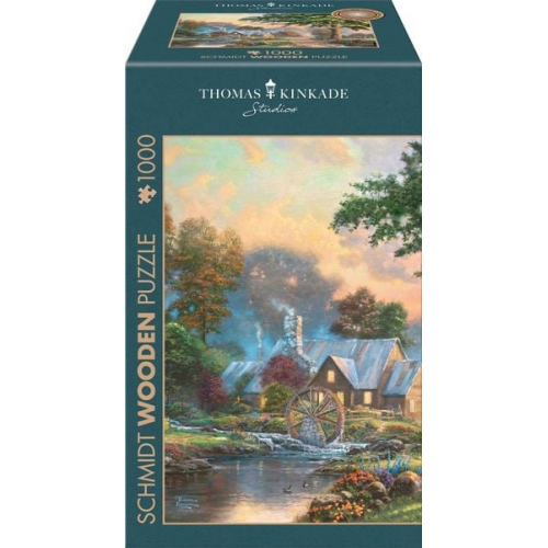 Schmidt Spiele 59797 - Am alten Mühlenbach, Puzzle Thomas Kinkade 1.000 Teile - Holzpuzzle