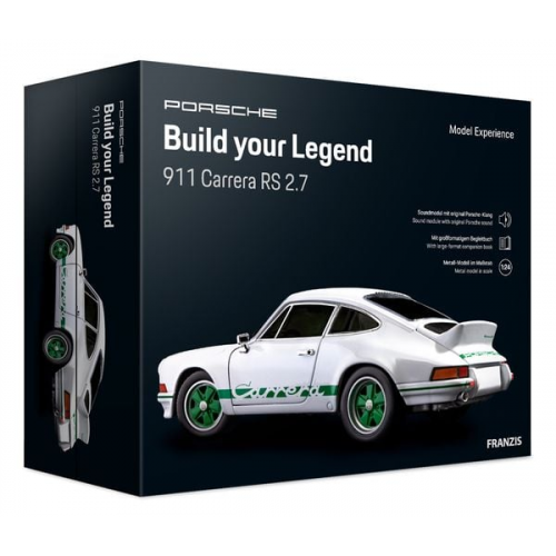 FRANZIS 67217 - Porsche 911 Carrera RS 2.7 Build Your Legend | Metall-Modellbausatz im Maßstab 1:24, inkl. Soundmodul und 72-seitigem Begleitbuch