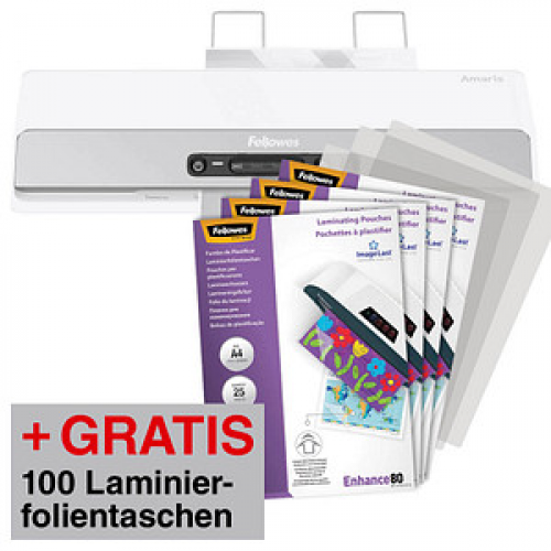 AKTION: Fellowes Amaris A3 Laminiergerät bis DIN A3 + GRATIS 100 Laminierfolien, DIN A4, 80 micron, glänzend mit CashBack