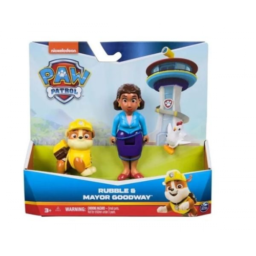 PAW Patrol Hero Pups – Actionfiguren-Set mit 1 Rubble Hundefigur, 1 Bürgermeisterin Gutherz Figur und 1 Henrietta Hühner Figur