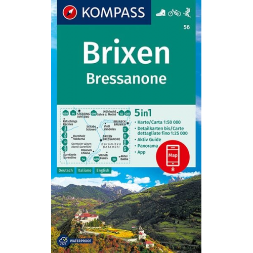 KOMPASS Wanderkarte 56 Crixen, Bressanone 1:50.000