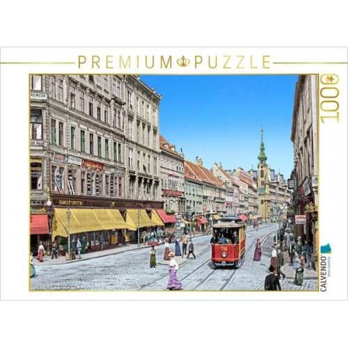 CALVENDO Puzzle Wien - Mariahilferstraße 1908 (Koloration aus Schwarzweißfotografie) | 1000 Teile Lege-Größe 64x48cm Foto-Puzzle für glückliche Stunde