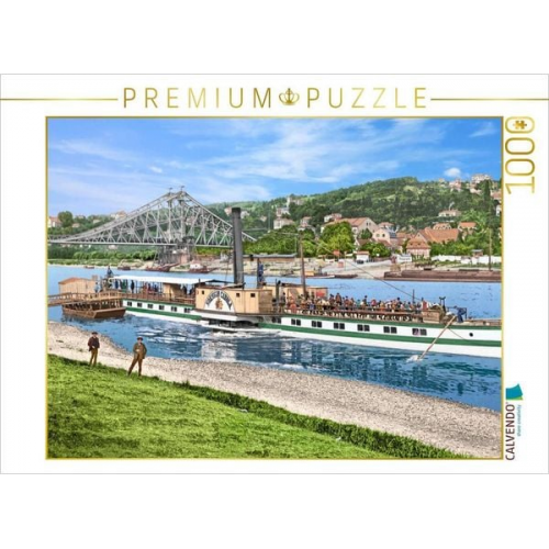 CALVENDO Puzzle Dresden - Raddampfer bei Blasewitz mit Blick auf Roschwitz um 1900 | 1000 Teile Lege-Größe 64x48cm Foto-Puzzle für glückliche Stunden