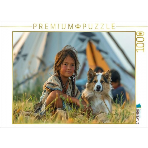 CALVENDO Puzzle Spielgefährten - Indianisches Kind und Hund | 1000 Teile Lege-Größe 64x48cm Foto-Puzzle für glückliche Stunden