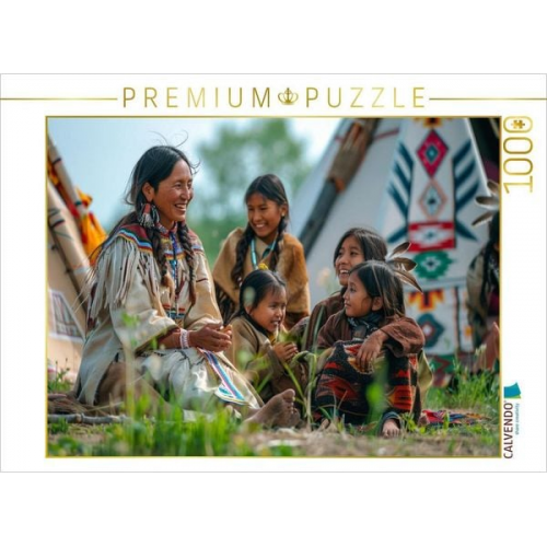 CALVENDO Puzzle Indianische Frau erzählt Kindern Geschichten | 1000 Teile Lege-Größe 64x48cm Foto-Puzzle für glückliche Stunden