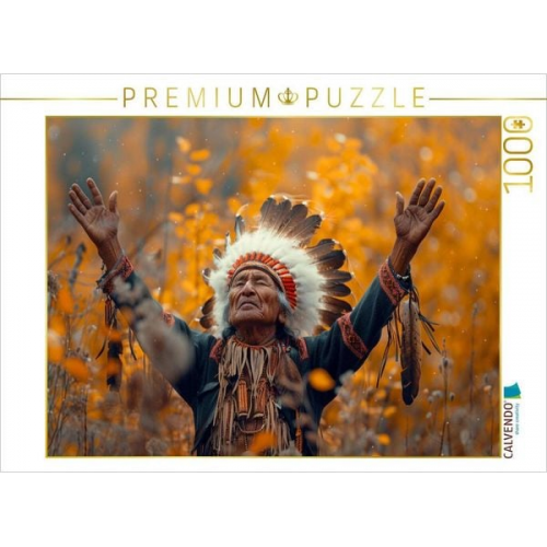 CALVENDO Puzzle Bitte an die Götter - Indianischer Häuptling | 1000 Teile Lege-Größe 64x48cm Foto-Puzzle für glückliche Stunden