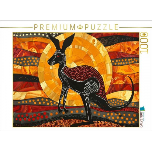 CALVENDO Puzzle Känguru im Sonnenuntergang - im Stil der Kunst der Aborigines | 1000 Teile Lege-Größe 64x48cm Foto-Puzzle für glückliche Stunden