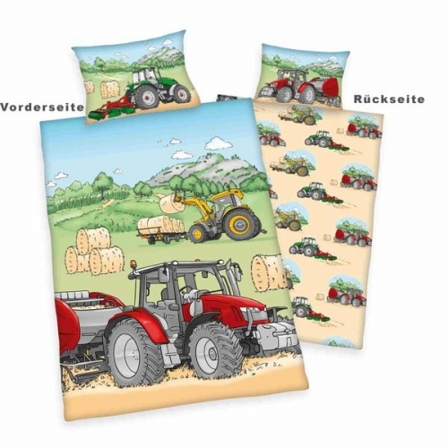 Babybest® 2485243063 - Traktor Bettwäsche (Made in Green), 40x60 cm + 100x135 cm, 100% Baumwolle