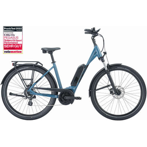 Pegasus Solero E8 Sport Performance (545 Wh), 8 Gang Kettenschaltung, Damenfahrrad, Wave, Modell 2024, 28 Zoll 55 cm pro blue