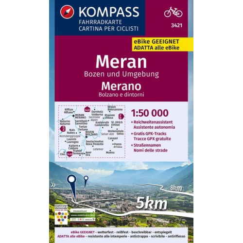 KOMPASS Fahrradkarte 3421 Meran, Bozen und Umgebung 1:50.000