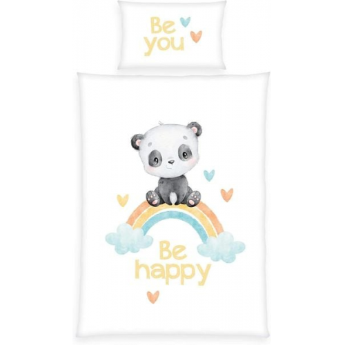 Babybest® Regenbogen Panda 2685235063 - Flanell-Bettwäsche (Made in Green), 40x60 cm + 100x135 cm, 100% Baumwolle