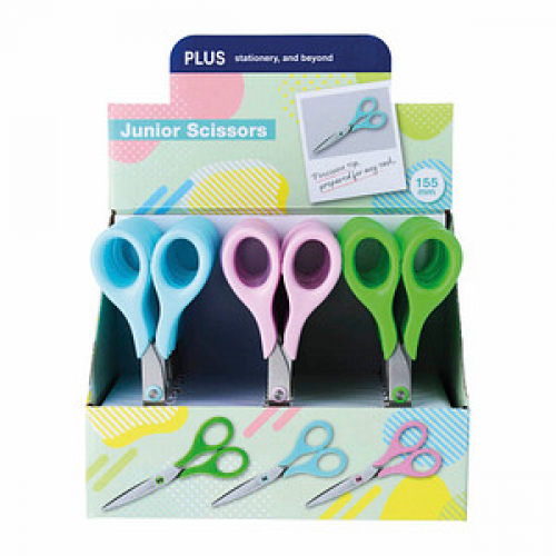 PLUS JAPAN Kinderscheren Junior blau, pink, grün 6,5 cm, 24 St.