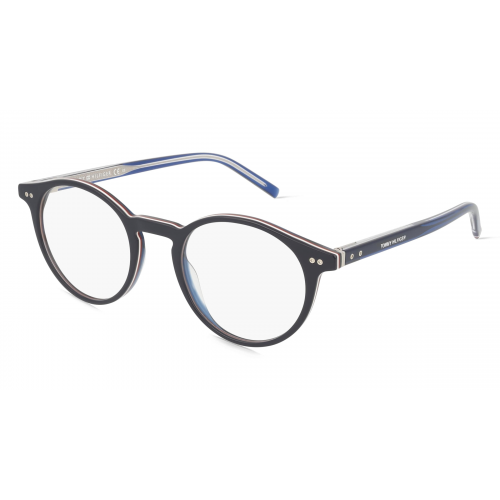 Tommy Hilfiger Eyewear TH 1813 Herren-Brille inkl. Gläser Vollrand Panto Acetat-Gestell 49mm/21mm/150mm, blau