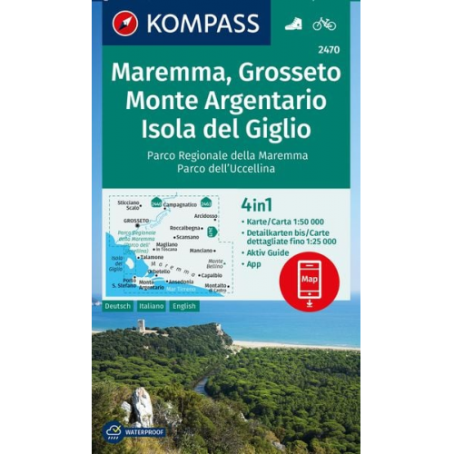 KOMPASS Wanderkarte 2470 Maremma, Grosseto, Monte Argentario, Isola del Giglio 1:50.000