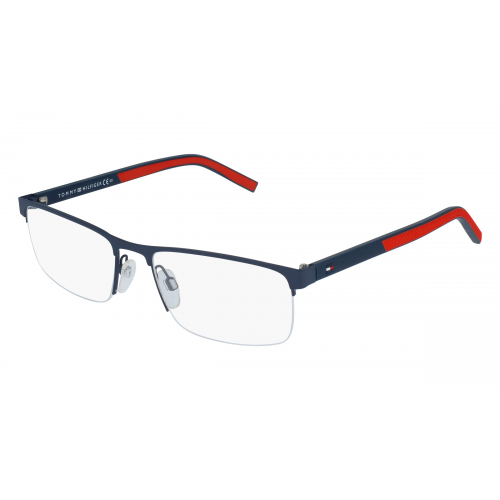 Tommy Hilfiger Eyewear TH 1594 Herren-Brille inkl. Gläser Vollrand Rechteckig Metall-Gestell 55mm/18mm/145mm, blau