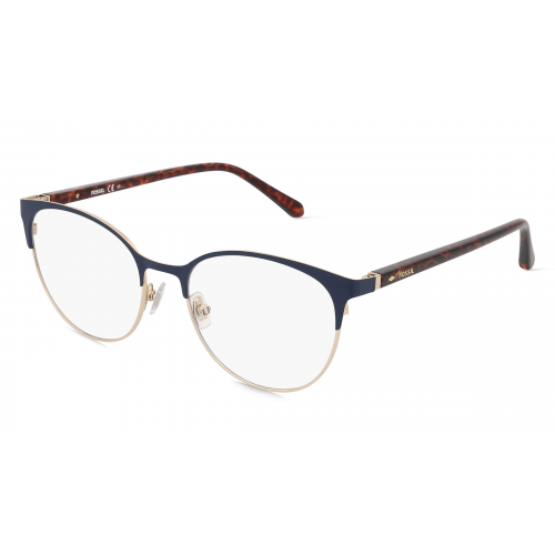 Fossil 7041 Damen-Brille inkl. Gläser Vollrand Panto Metall-Gestell 52mm/17mm/145mm, blau