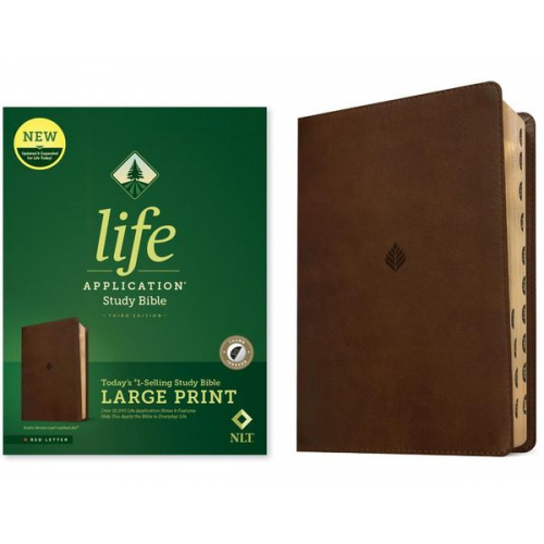 Tyndale (COR) - NLT Life Application Study Bible, Third Edition, Large Print (Leatherlike, Rustic Brown Leaf, Indexed, Red Letter)