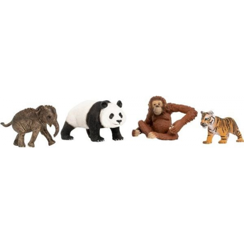 Schleich 42736 - Wild Life, Asien Starter Set, 4-teilig (Asiat.Elefantenbaby/Panda/Orang-Utan/Tigerjunges)