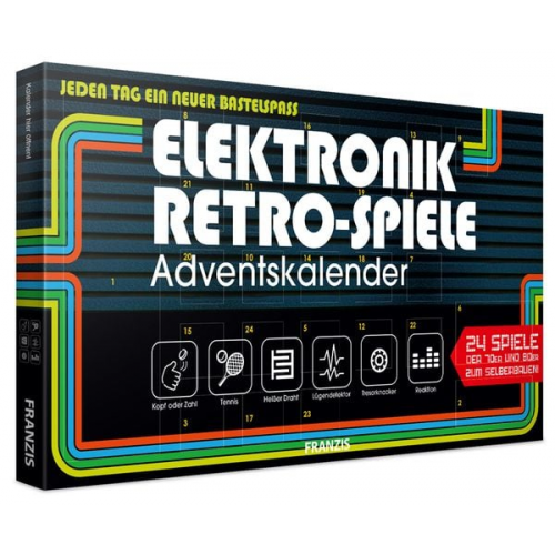 Franzi 504093 - Adventskalender Elektronik-Retro-Spiele, 24 Spiele der 70er und 80er zum Selberbauen