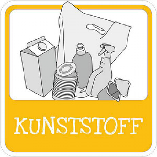 SafetyMarking® Hinweisschild "Mülltrennung Kunststoff" quadrat 10,0 x 10,0 cm