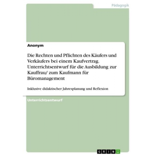 Die Rechten und Pflichten des Käufers und Verkäufers bei einem Kaufvertrag. Unterrichtsentwurf für die Ausbildung zur Kauffrau/ zum Kaufmann für Bürom