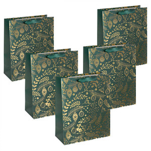 5 SIGEL Geschenktaschen Golden ornaments on green Motiv 26,0 x 32,0 cm