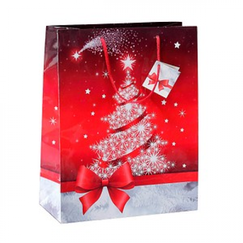 5 SIGEL Geschenktaschen Sparkling Tree rot/weiß 26,0 x 33,0 cm