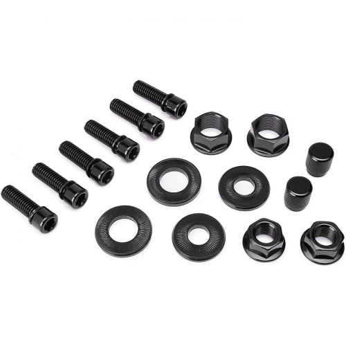 Salt nut&bolt hardware pack 1 paar ventilkappen 3/8" & 14 mm achsmuttern 6 stk. vorbauschrauben schwarz