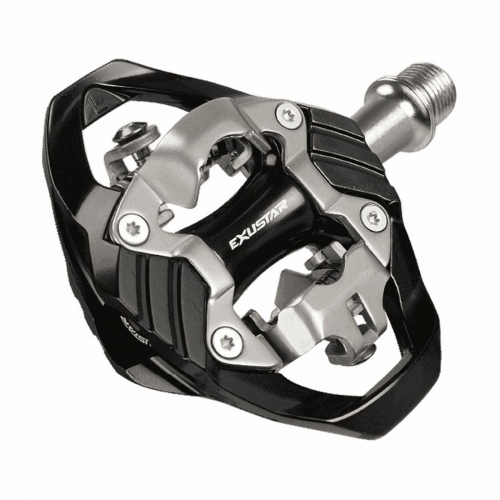 EXUSTAR E-PM242 MTB Pedal in Schwarz Aluminium, SPD-kompatibel, 89x99mm, 400g