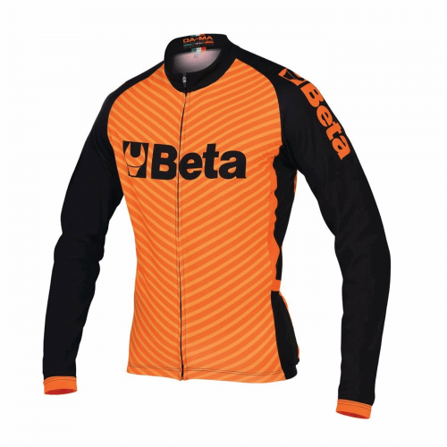 Orangefarbenes winter-radtrikot, größe xl