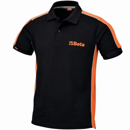 Poloshirt top line aus piqué-baumwolle in schwarz/orange, größe s