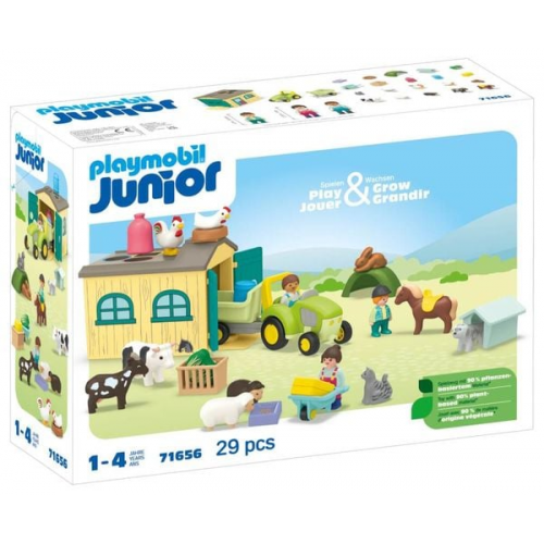 PLAYMOBIL JUNIOR 71656 - Bauernhof-Abenteuer mit Traktor, Anhänger und tierischen Freunden