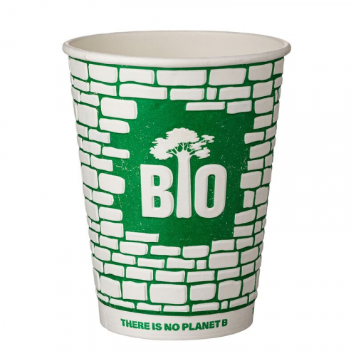 BIO Doppelwand Pappbecher wasserbasierend ohne Kunststoff 300 330 400ml grün/weiß, 25 Stk.