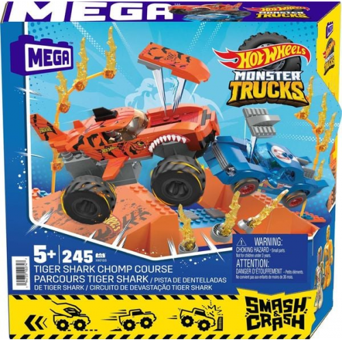 Mega Bloks - Hot Wheels Monster Trucks Tiger Shark Feuer-Rampe, inkl. 2 Autos & Zubehör