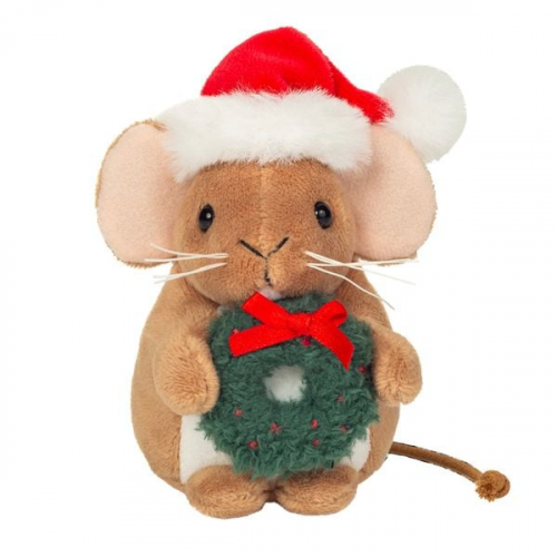 Teddy Hermann 946175 - Weihnachtsmaus mit Kranz, 11 cm, Plüschtier