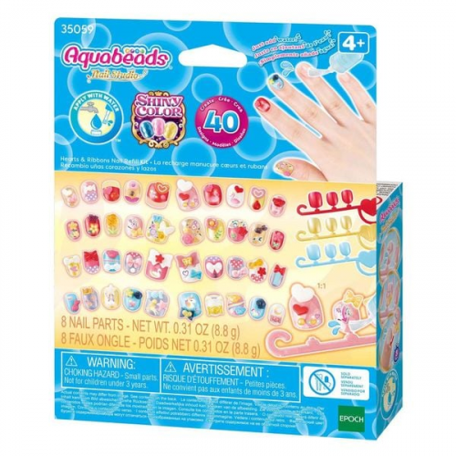 Aquabeads 35059 - Nail Studio, Hearts & Ribbons, Deko-Fingernägel-Nachfüllset