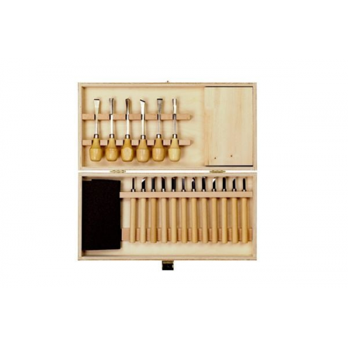 PEBARO 1979 - Schnitz-Set in Holzbox, 20-teilig, 36x18x6cm, Schnitzwerkzeug