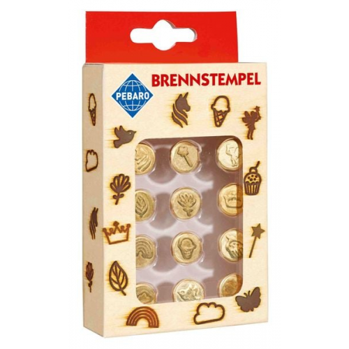 PEBARO 20700 - Brennstempel Cupcake, 12-teilig, Motive: Einhorn/Zauberstab/Elfe/Krone/Blume/Blatt, Cupcake/Eis/Regenbogen/Wolke/Vogel/Schmetterling, p