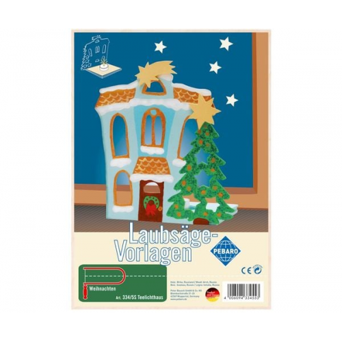 PEBARO 334/5S - Laubsägevorlage Teelichthaus Weihnachten, 1 Platte, Größe DIN A4.