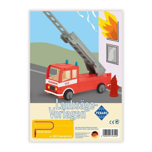 PEBARO 356S - Laubsägevorlage Feuerwehrauto, 1 Platte, Größe DIN A4.