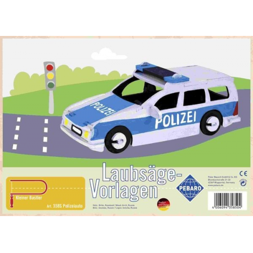 PEBARO 358S - Laubsägevorlage Polizeiauto, 1 Platte, Größe DIN A4.