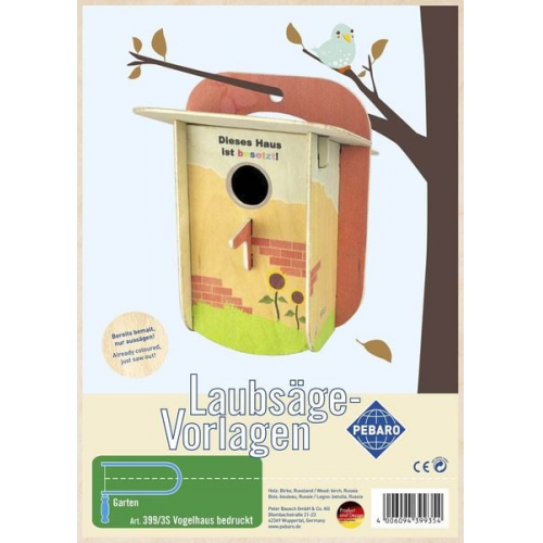 PEBARO 399/3S - Laubsägevorlage Vogelhaus bunt bedruckt, 4 Platten, DIN A4