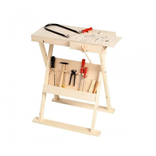 PEBARO 487 - Klappbare Werkbank aus Holz für Kinder, höhenverstellbar bis 74 cm, Platte 30x75 cm