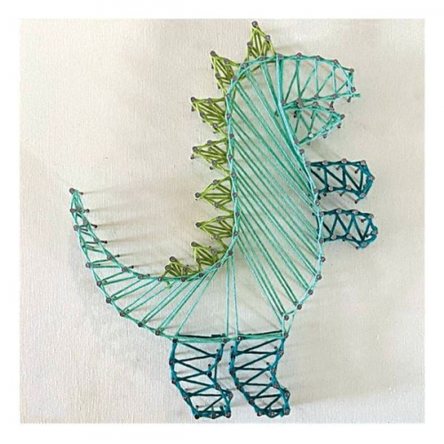 PEBARO NB3 - Nagelbild Dinosaurier, Fadenbild 20x20cm, String Art Bastelset inkl. Nägel