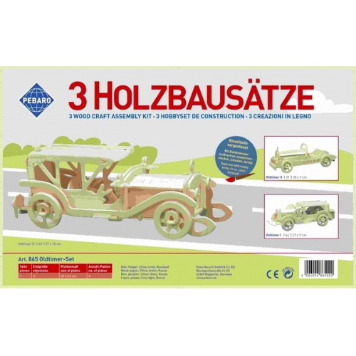 PEBARO 865 - Holzbausatz Oldtimer-Set, Oldtimer I, Oldtimer II und Oldtimer III