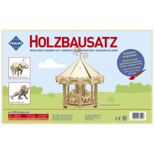 PEBARO 870 - Holzbausatz Zirkus-Set, Löwe, Karussell und Elefant